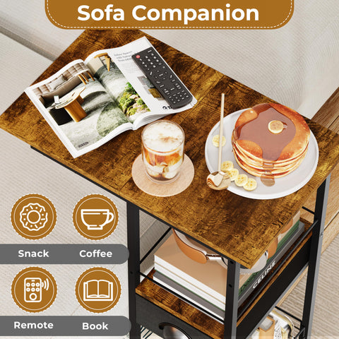 Sonyabecca side table with wheels enables easy repositioning around living room.