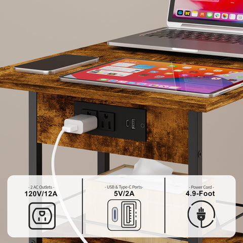 Sonyabecca side table with Type-C and USB ports for easy device charging.