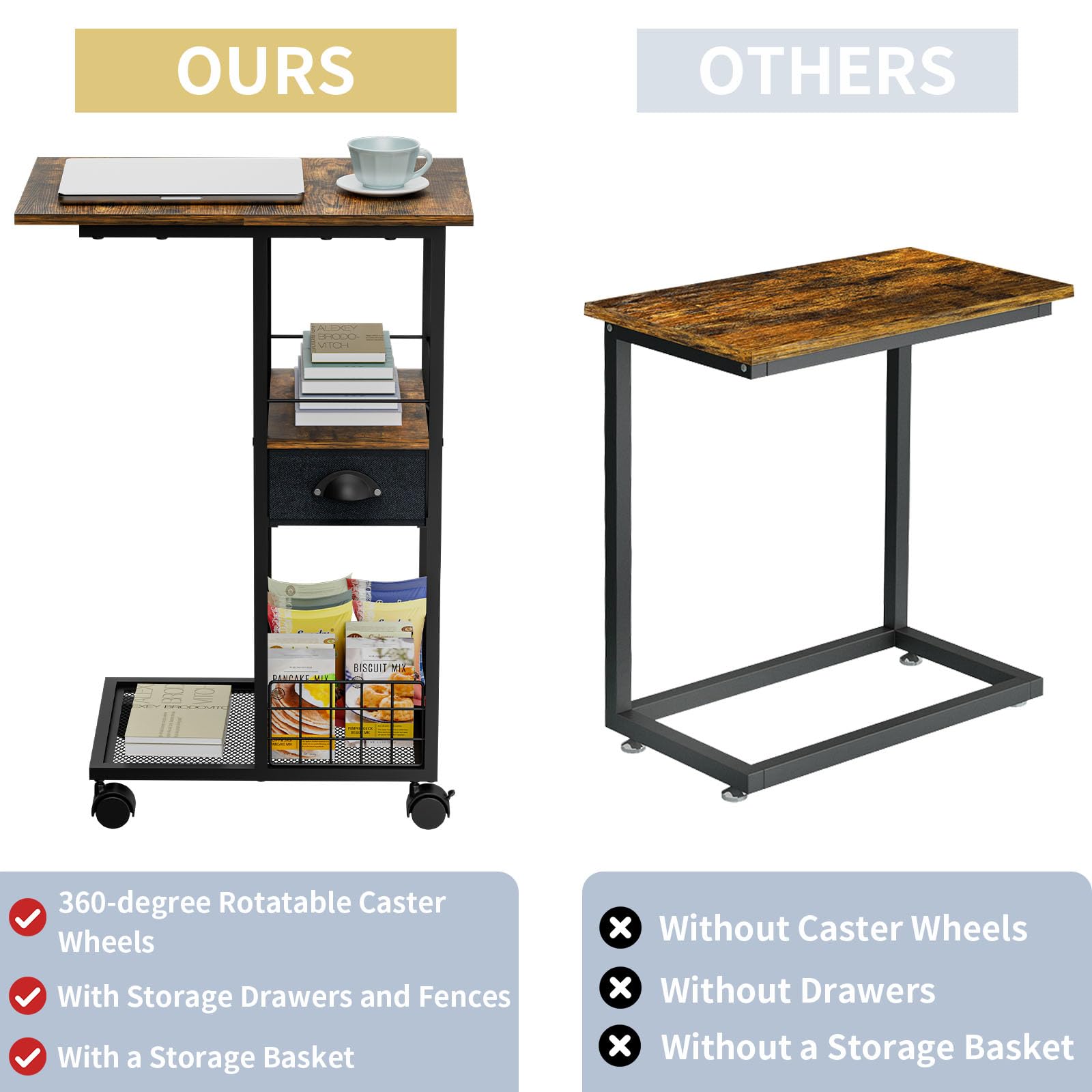 Sonyabecca waterproof wood-grain top resists spills and scratches.