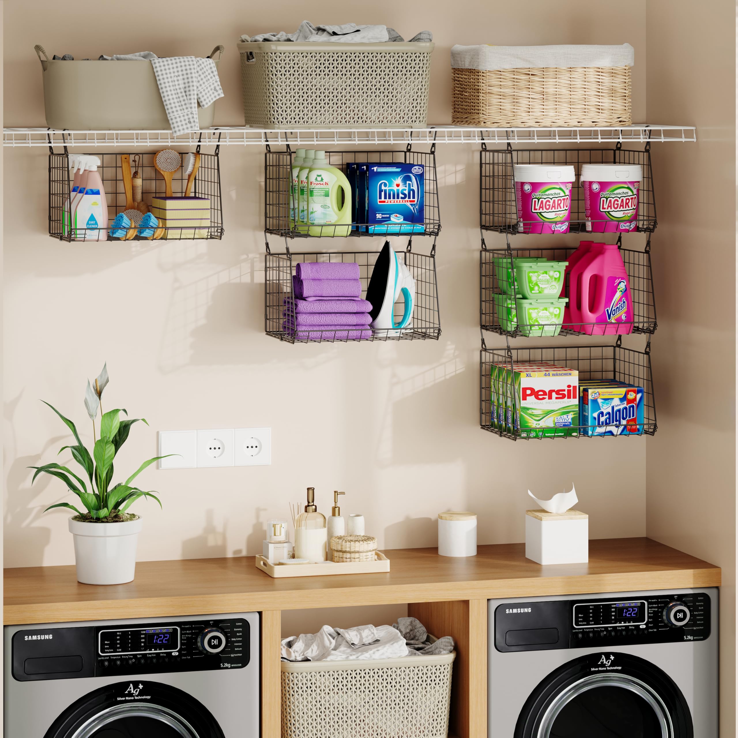 Sonyabecca wire basket with 360-degree rotating hook for flexible hanging