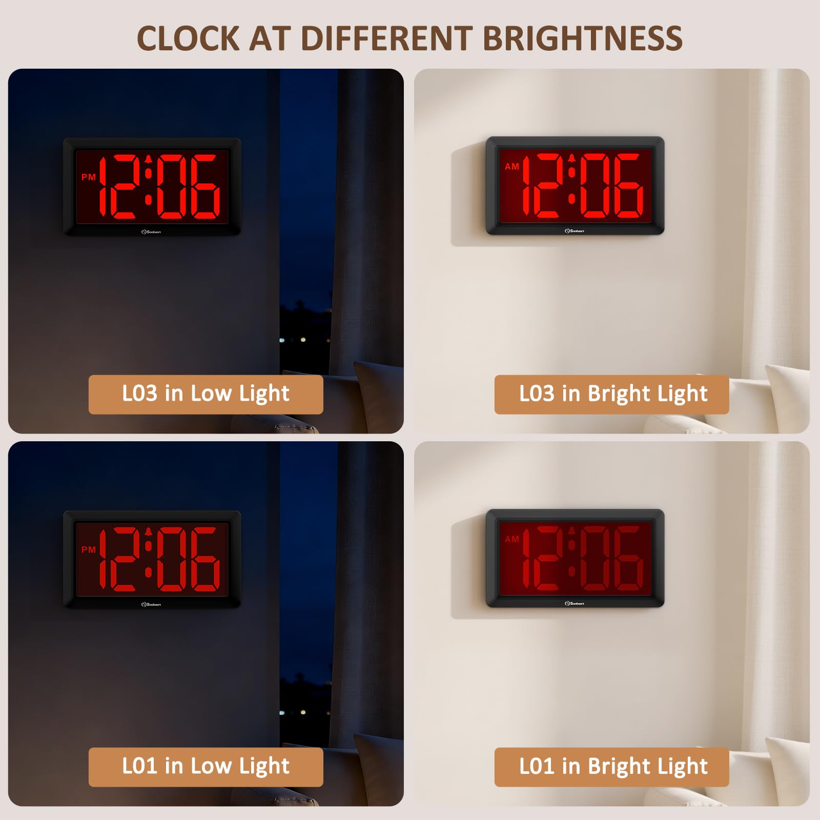 Soobest clock shows 12/24-hour formats for flexible time reading.