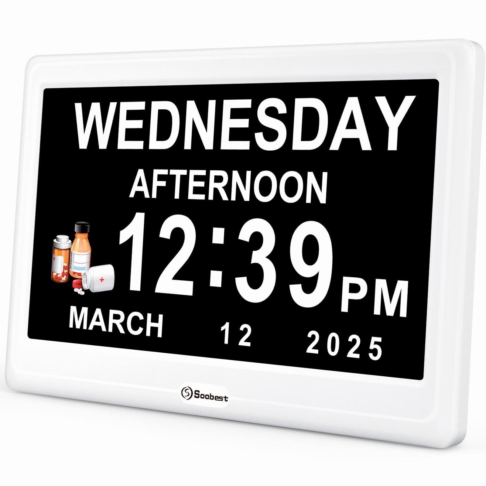 Soobest 12-inch dementia clock with large time display for seniors.