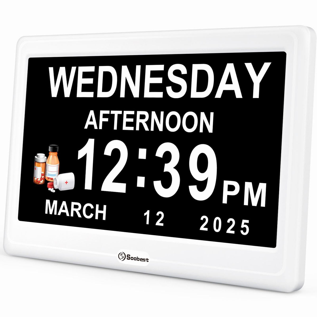 Soobest 12-inch dementia clock with large time display for seniors.