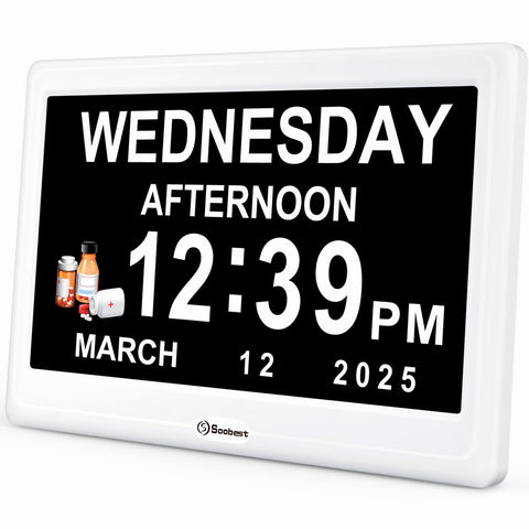 Soobest 12-inch dementia clock with large time display for seniors.