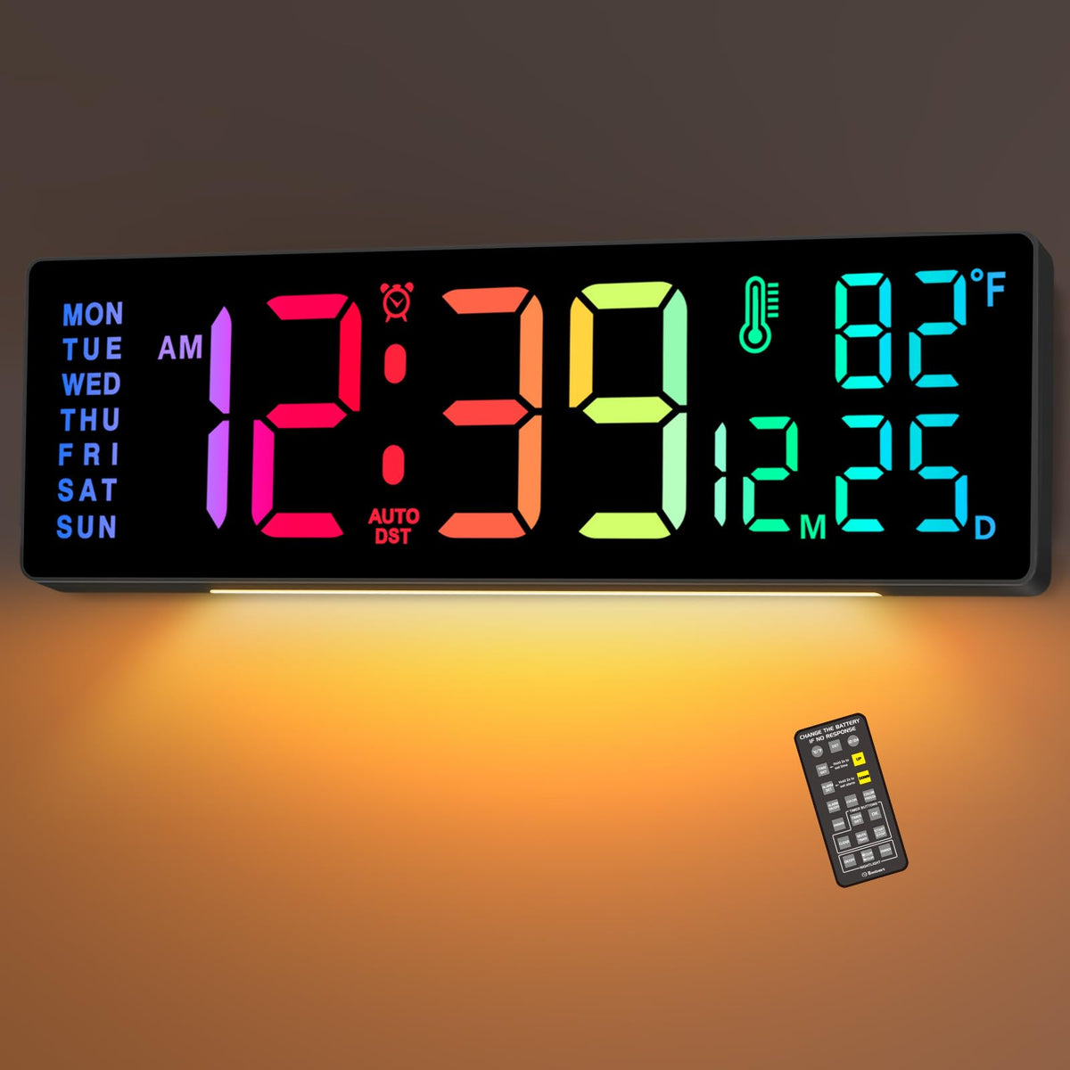 Soobest 14.2-inch LED wall clock shows time and temperature clearly for easy reading