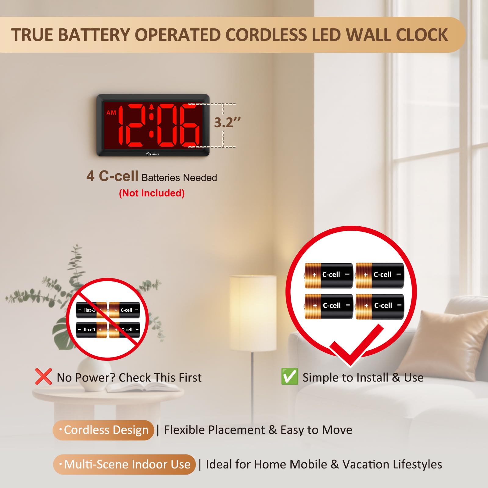 Soobest 9.5-inch wall clock displaying large digits for quick time checks.