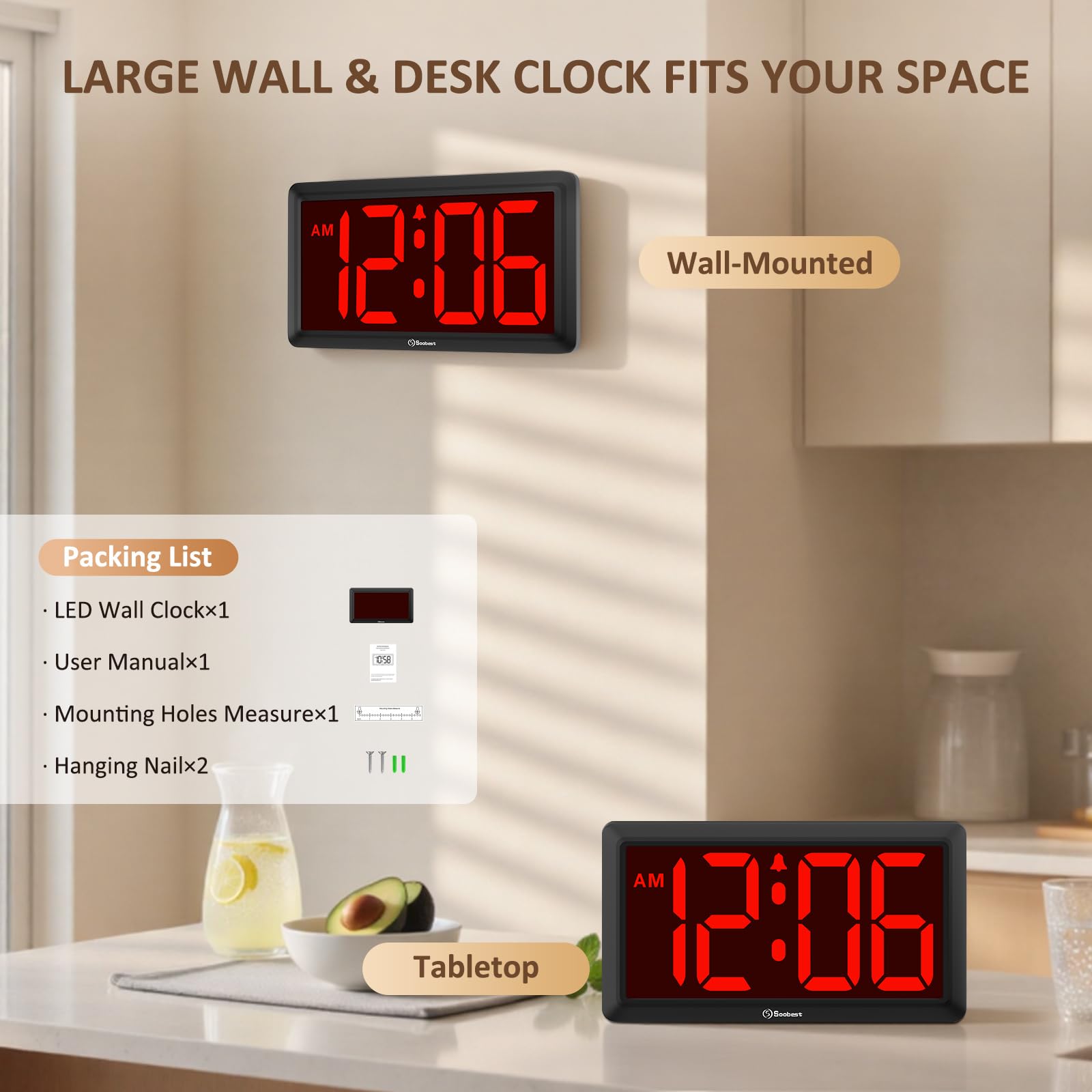 Soobest alarm with snooze supports gentle wake-ups.