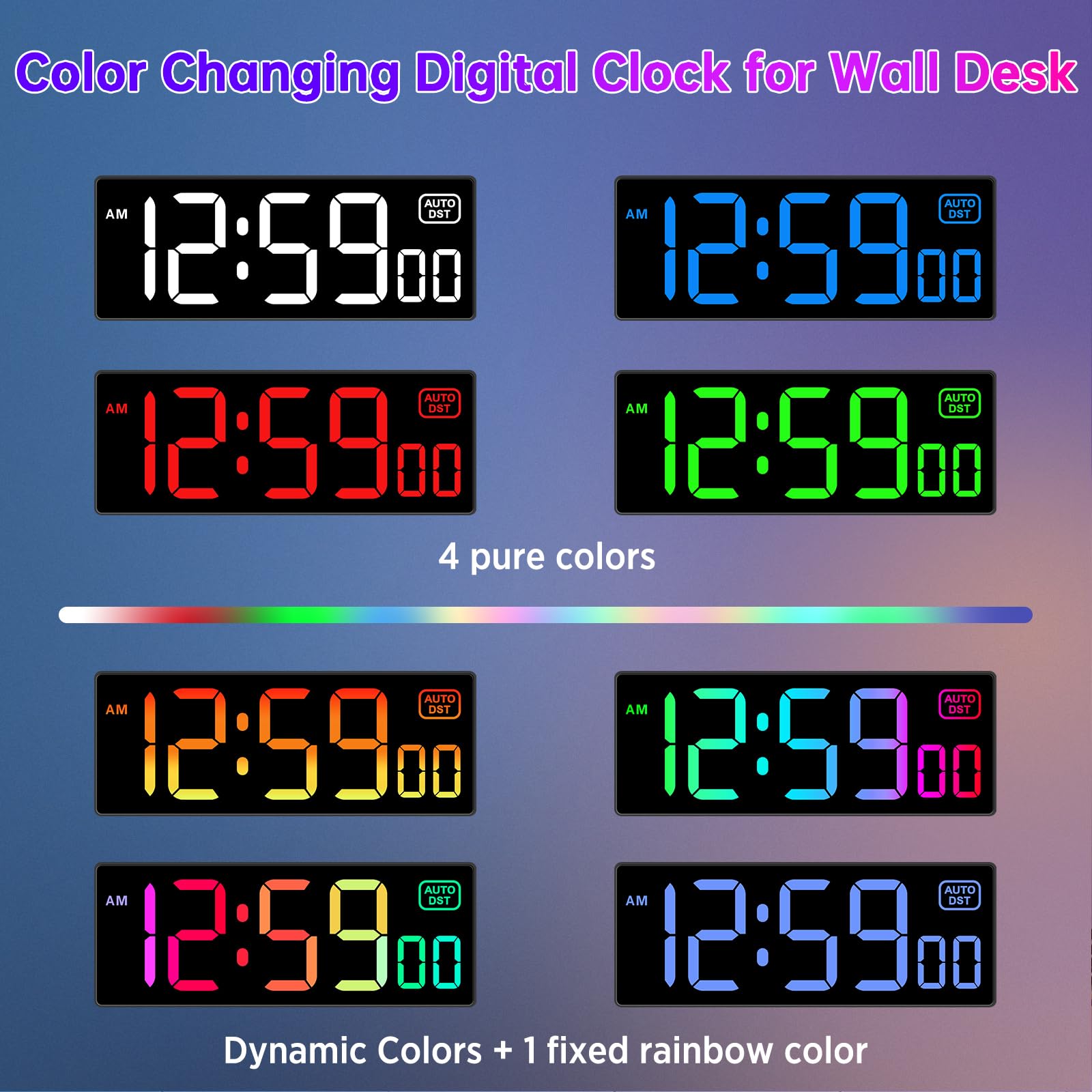 Soobest clock color modes demonstrate eight RGB options for ambiance