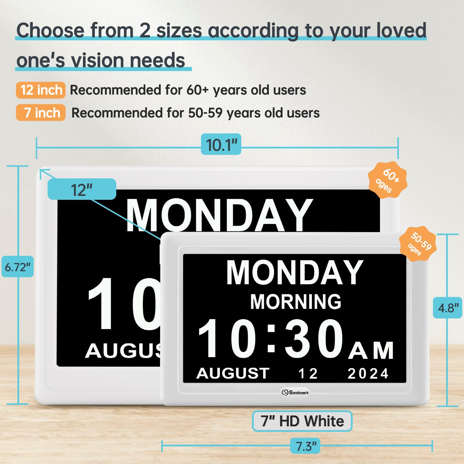 Soobest dementia clock shows alarms and reminders clearly for daily routine support.