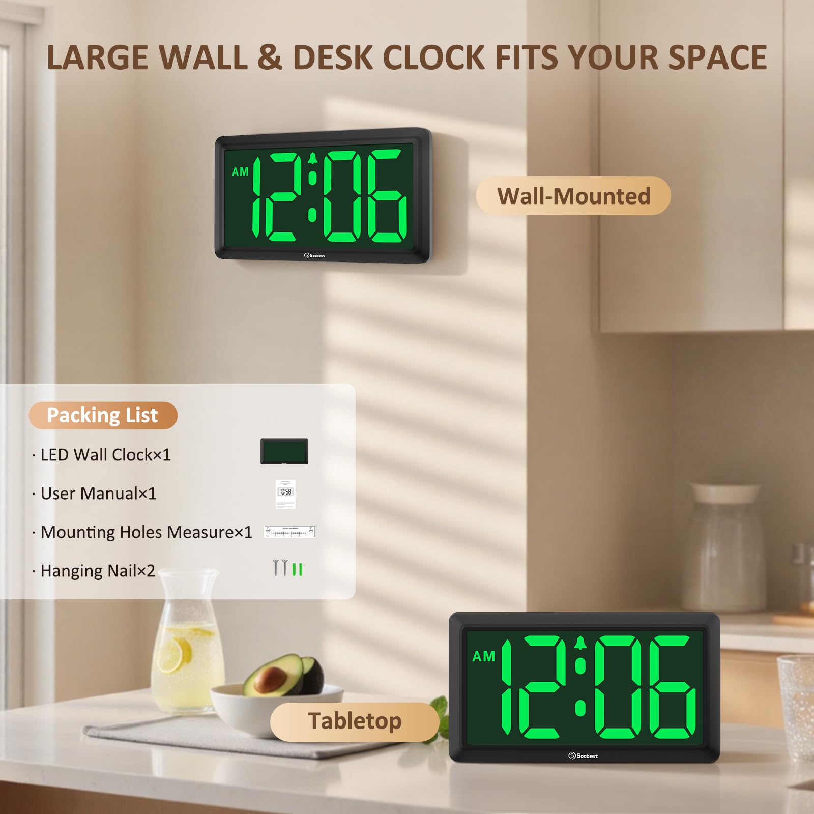 Soobest easy-read digits help kids and adults manage time efficiently.