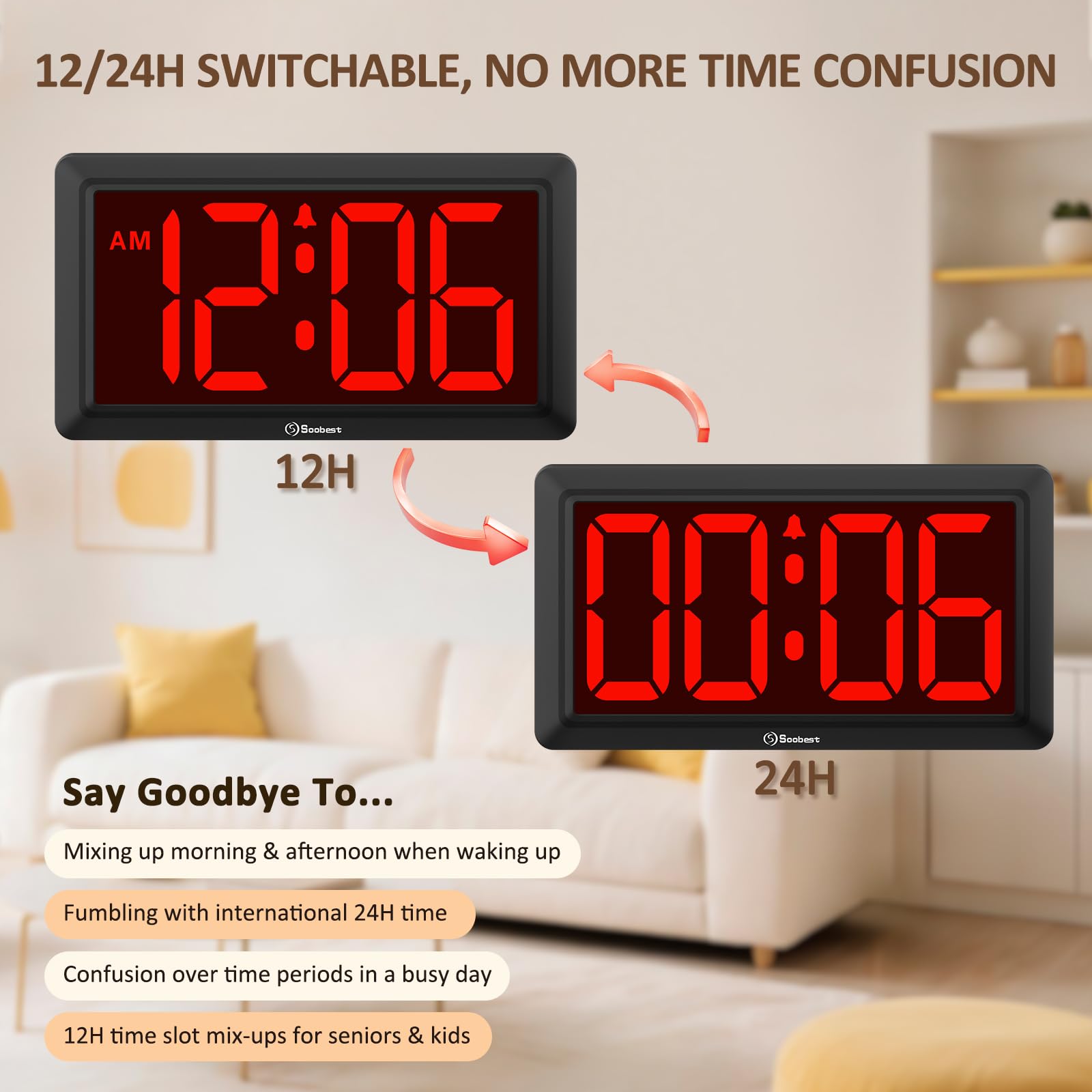 Soobest clock designed for wall or desk placement to save space.