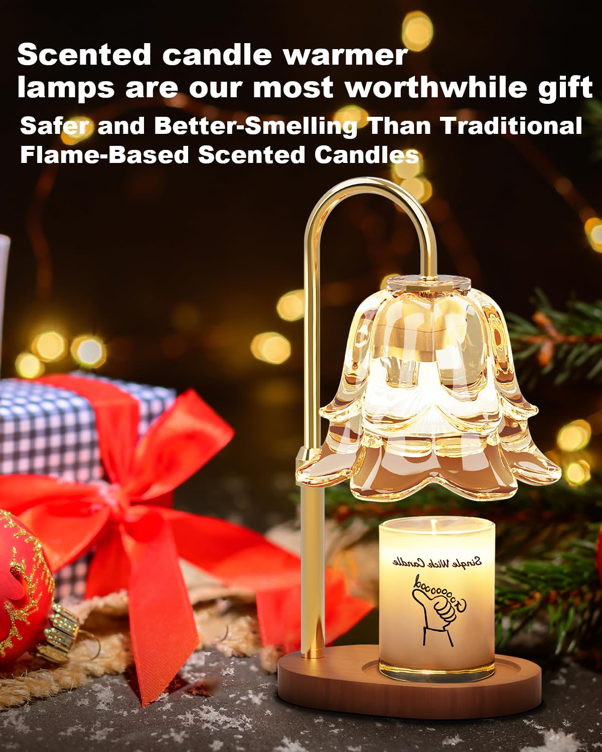 SooFoo candle warmer base with wooden stand adds sturdy, elegant detail.