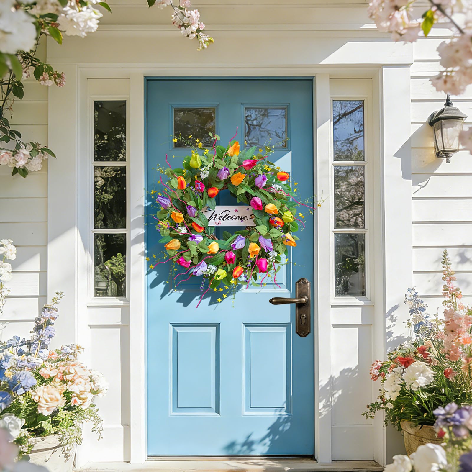 Soomeir 24-inch wreath fits standard doors without overpowering entryways.