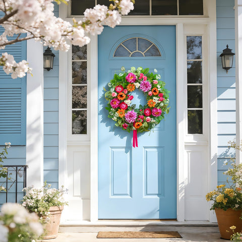 Soomeir 24-inch wreath ready to hang on exterior doors for quick decorating.