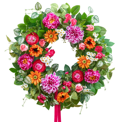 Soomeir entryway wreath brightens indoor spaces with spring-summer florals.