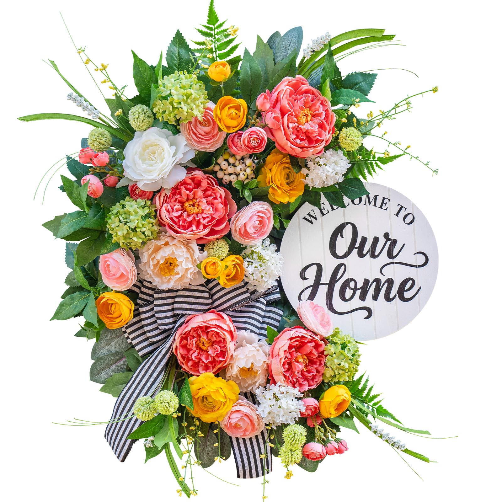 Soomeir farmhouse-style wreath adds welcoming charm to entryways.