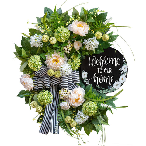Soomeir farmhouse-style wreath enhances welcoming ambiance at entryways
