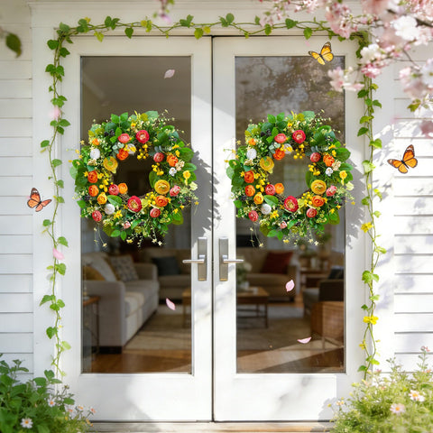 Soomeir grapevine base wreath with lotus maintains shape through seasons.