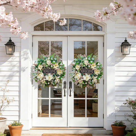 Soomeir wreath suited for indoor and covered outdoor spaces.