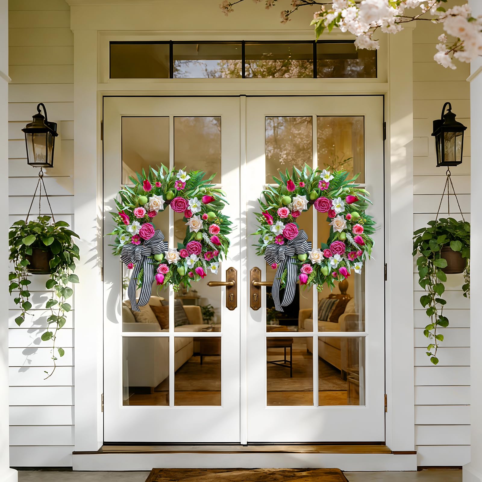 Soomeir outdoor-friendly wreath with fruits and greenery for sheltered porches.