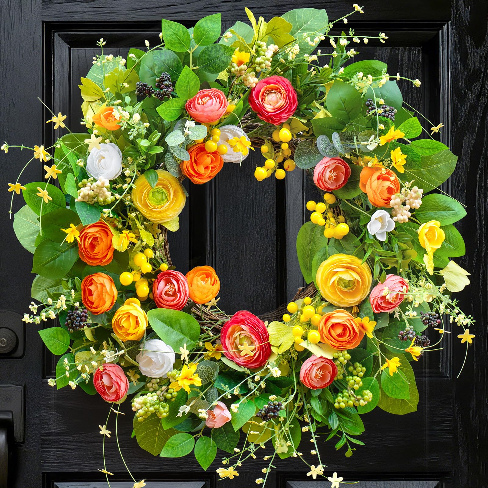 Soomeir 24-inch front door wreath with lotus and berries for seasonal curb appeal.