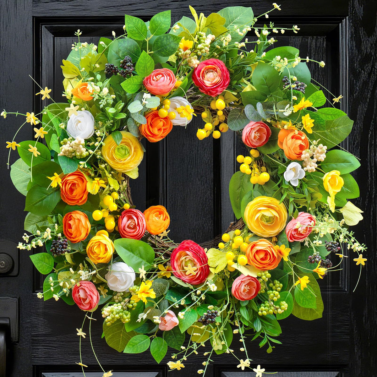 Soomeir 24-inch front door wreath with lotus and berries for seasonal curb appeal.