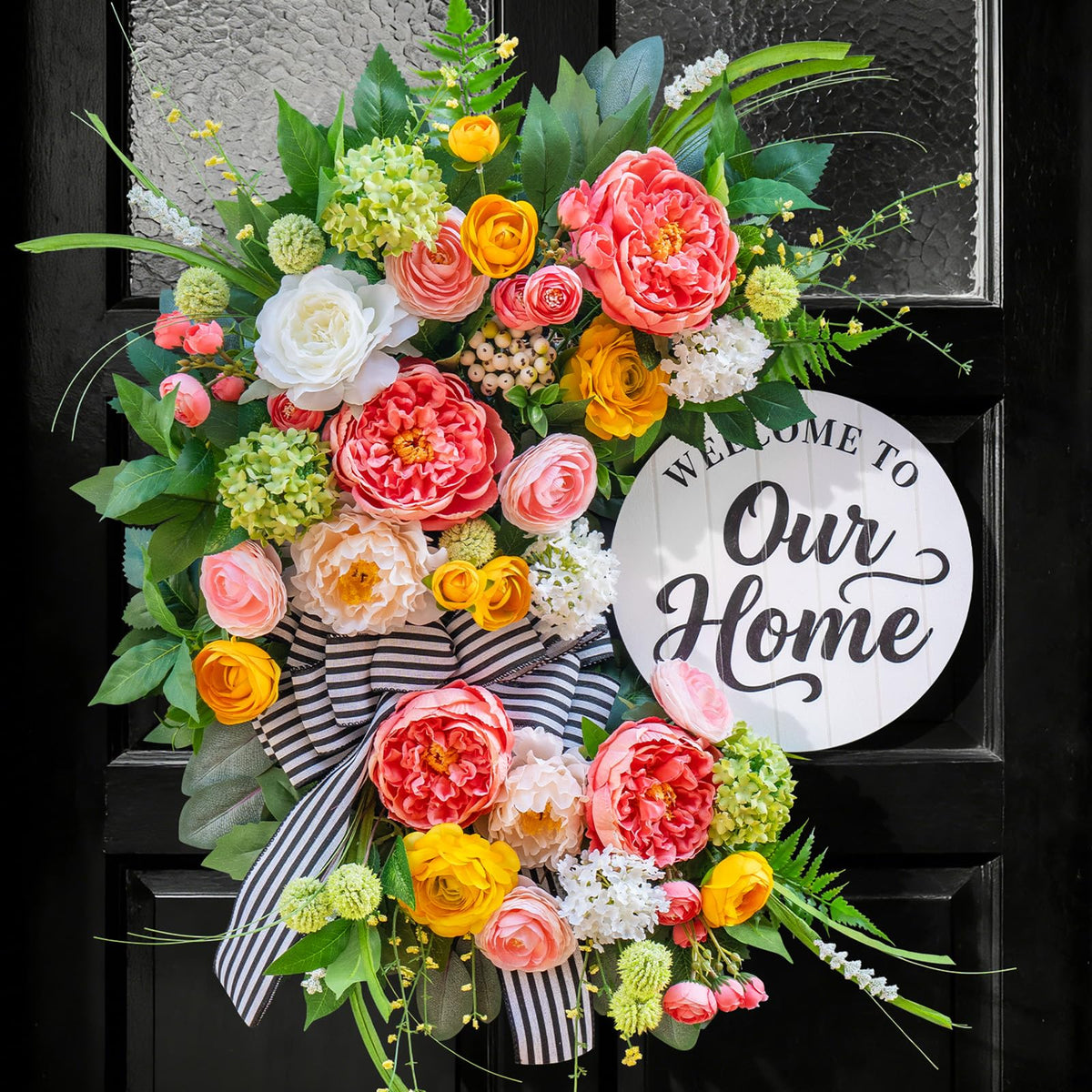 Soomeir 24-inch front-door wreath with spring colors brightens entryways.