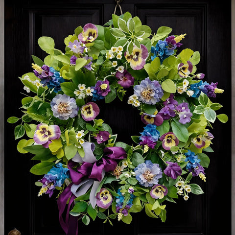 Soomeir Spring Summer wreath on front door, 24-inch size for curb appeal.
