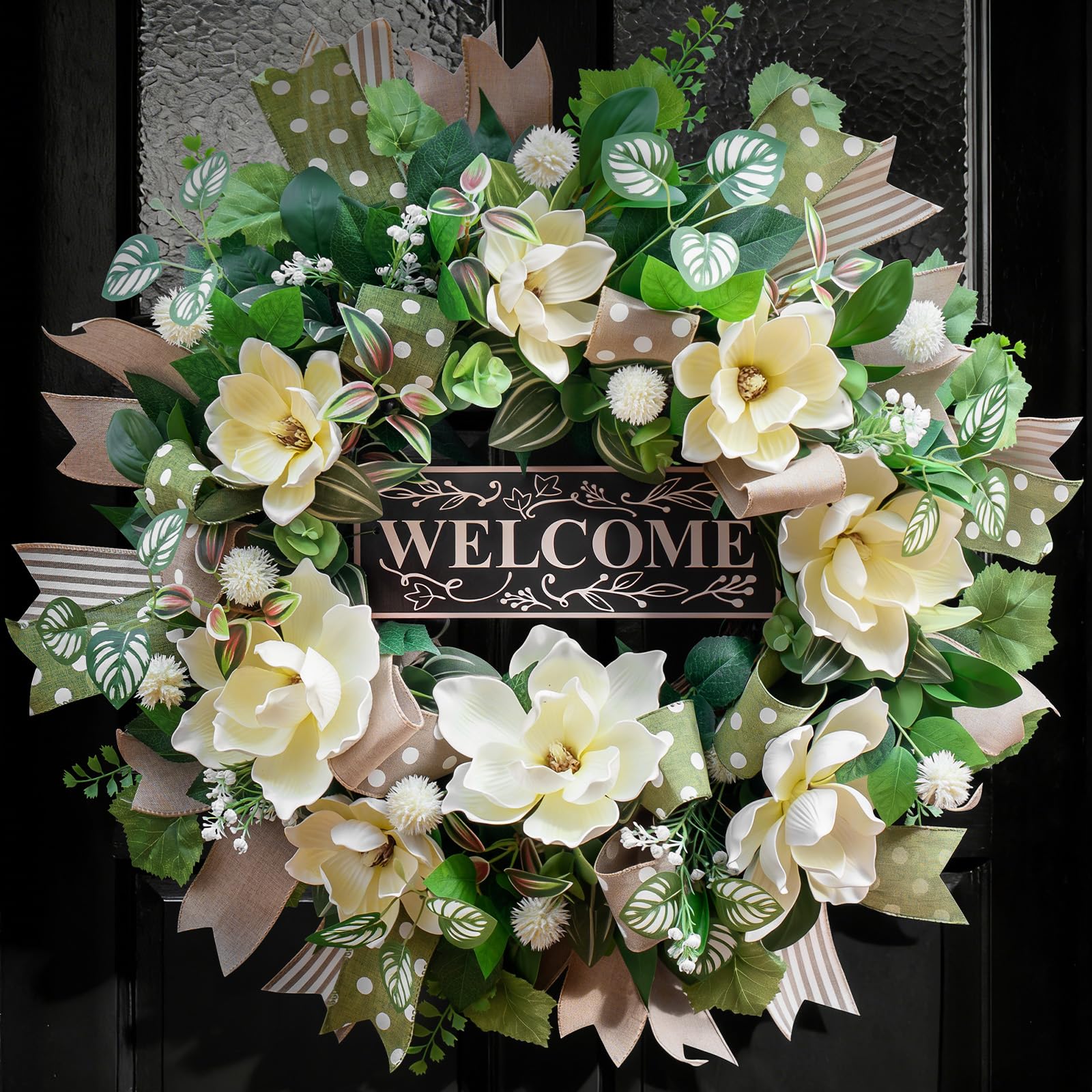 Soomeir Spring Summer Wreath front door magnolia flowers create elegant curb appeal.
