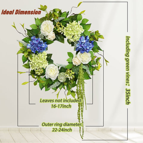 Soomeir roses and peonies wreath creates a warm, welcoming entrance.
