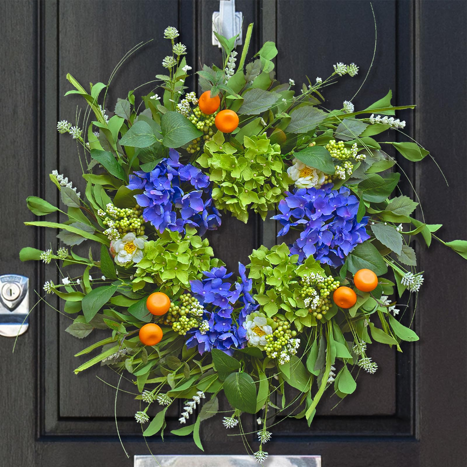 Soomeir spring wreath front door 24-inch with silk hydrangea enhances curb appeal