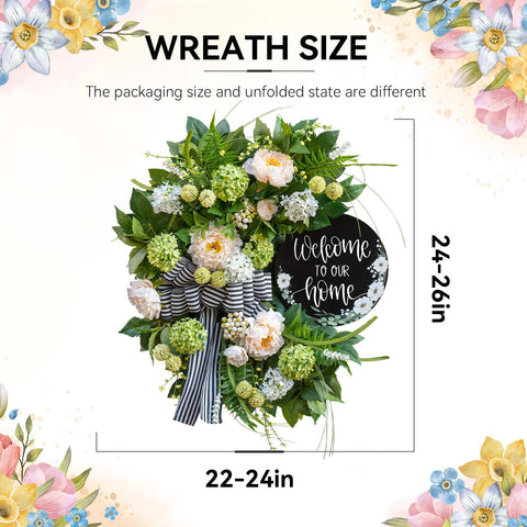 Soomeir striped bow and welcome sign create a charming focal point