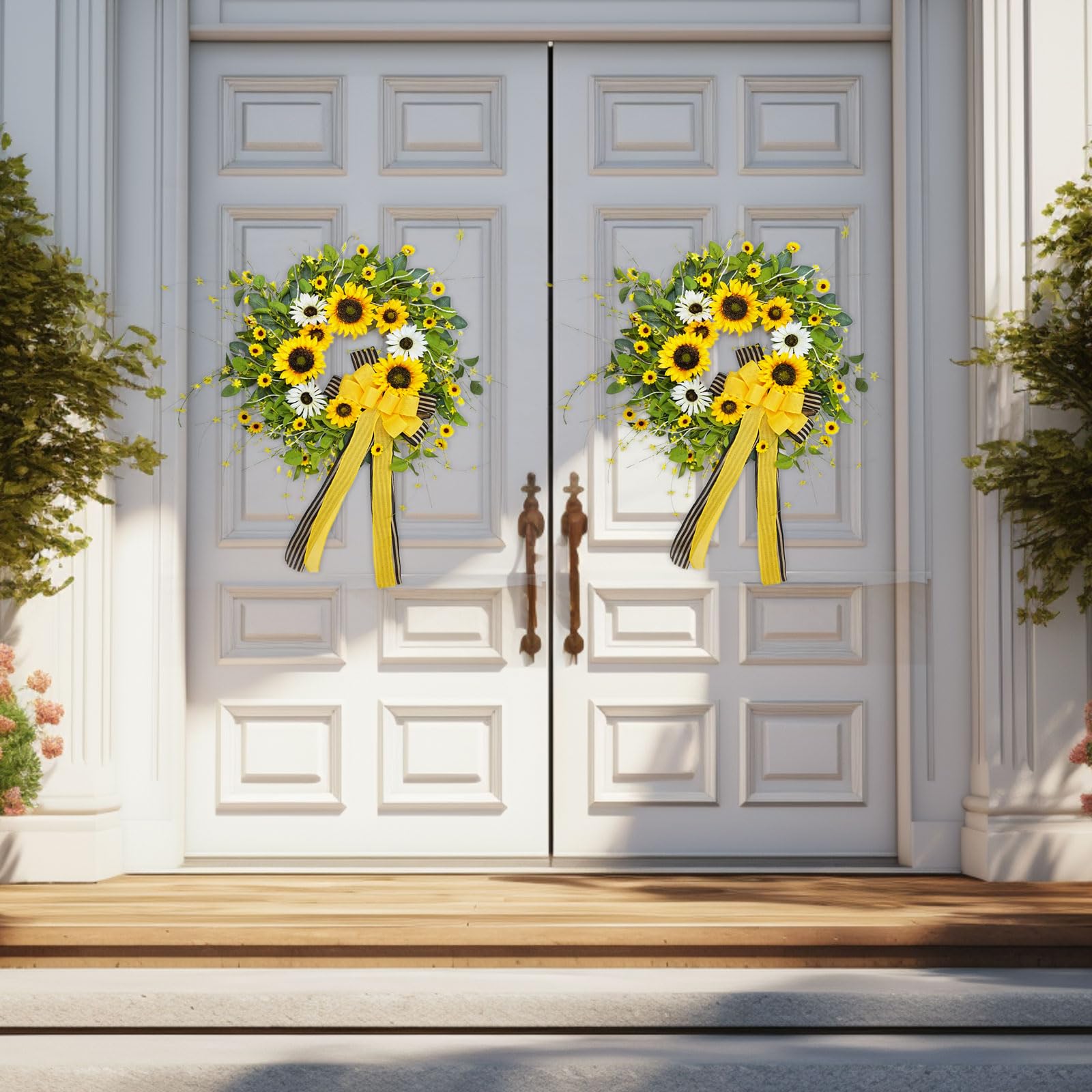 Soomeir wreath on grapevine base fits rustic farmhouse decor