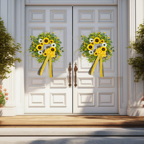 Soomeir wreath on grapevine base fits rustic farmhouse decor