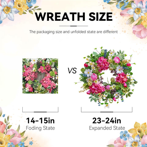 Soomeir wreath mantelpiece centerpiece adds color above the hearth.