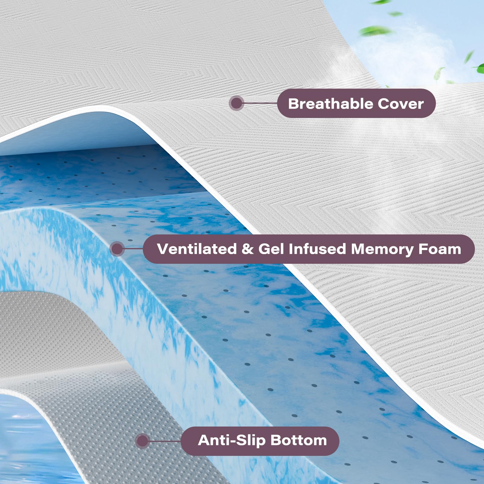 SOOSLEEPY cooling gel technology foam with visible pores for temperature regulation.