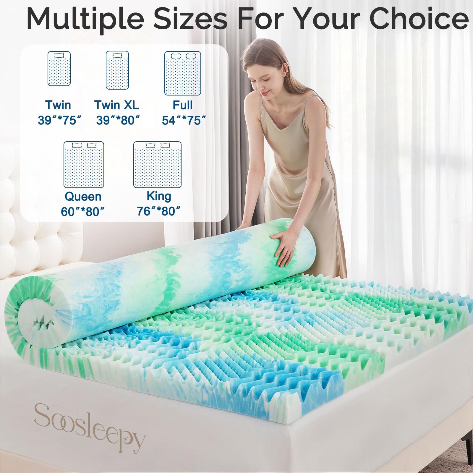 SOOSLEEPY dorm-queen-RV topper versatile for multiple spaces.