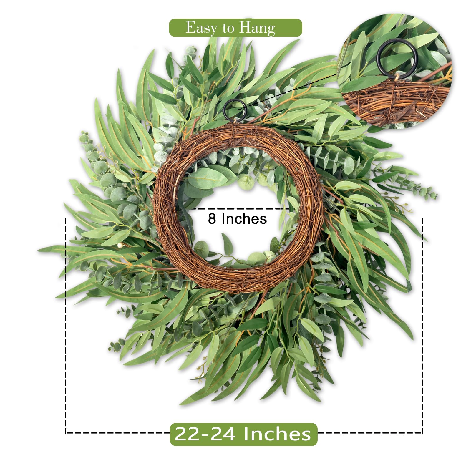 Soosubel eucalyptus wreath indoors on wall, showcasing greenery with low-maintenance charm.