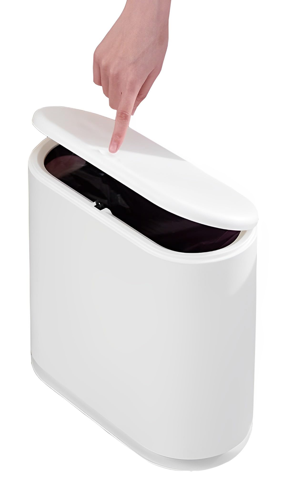 Sooyee 10L rectangular trash can in cream white with slim space-saving profile.