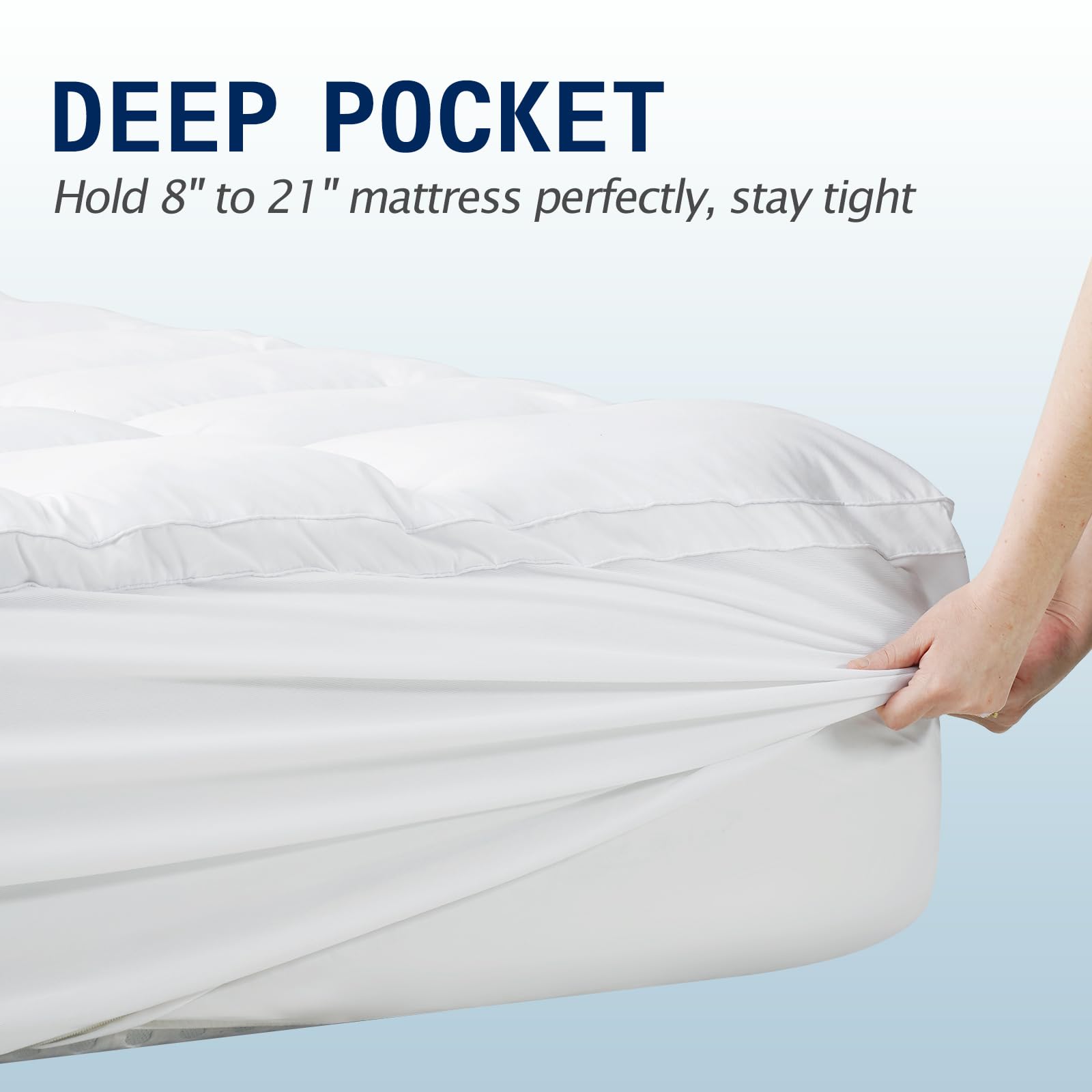 SOPAT topper deep pocket fit securing the mattress 8 to 21 inches
