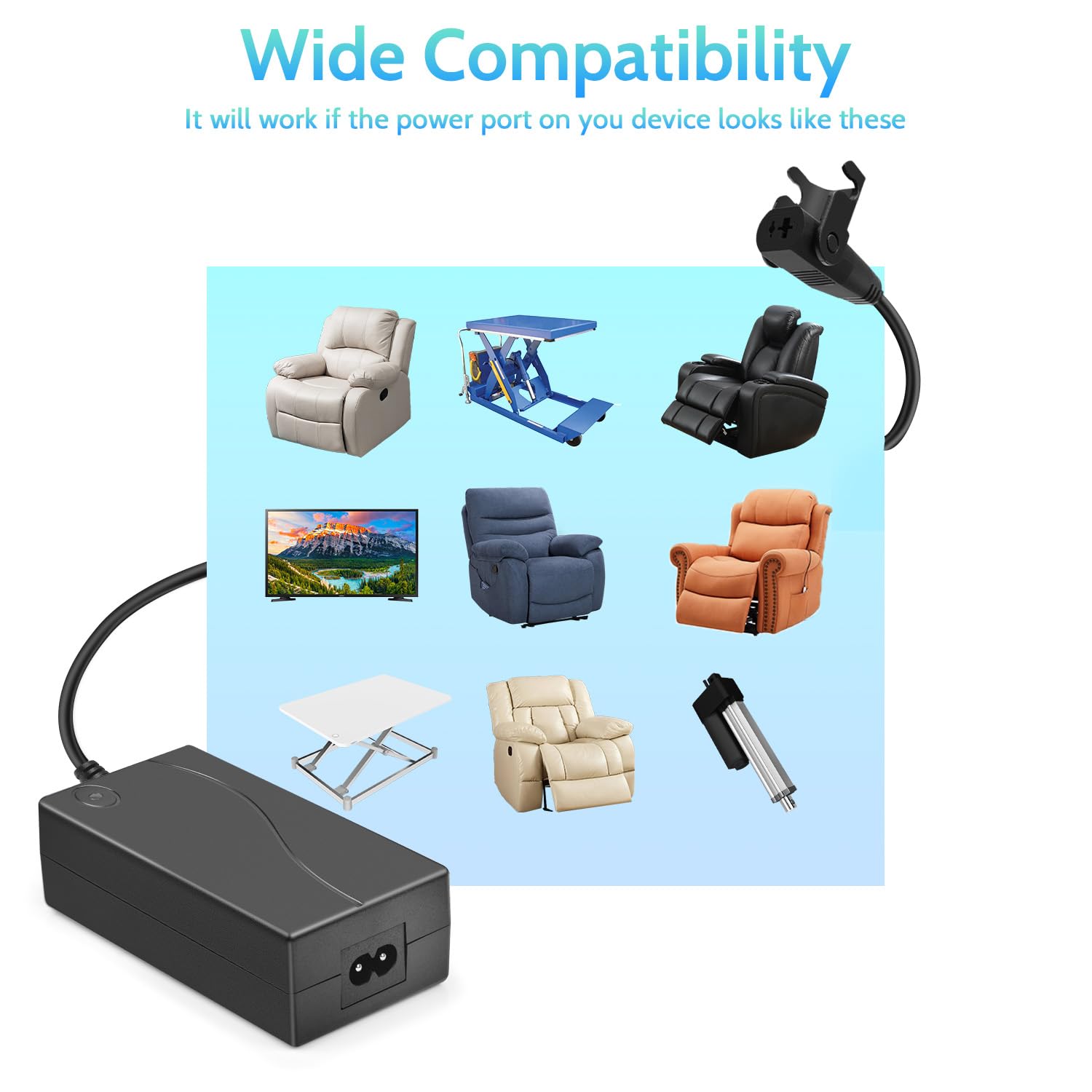 Sopito Y-splitter cable enables powering two recliners from one outlet