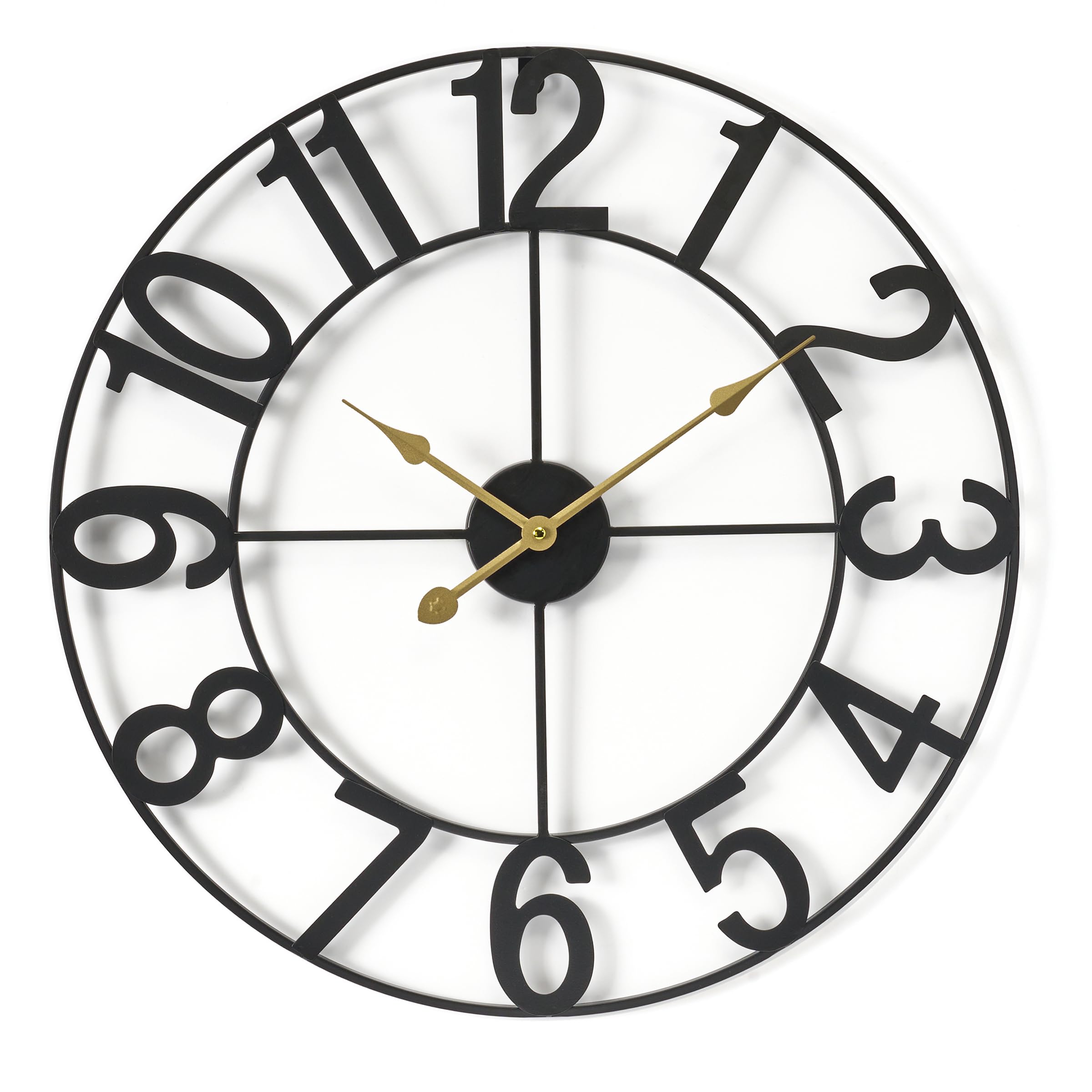 Sorbus 24-inch clock front view: bold black metal makes a bold wall statement