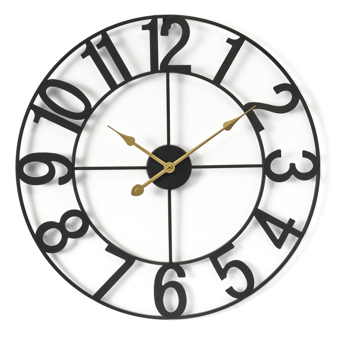 Sorbus 24-inch clock front view: bold black metal makes a bold wall statement