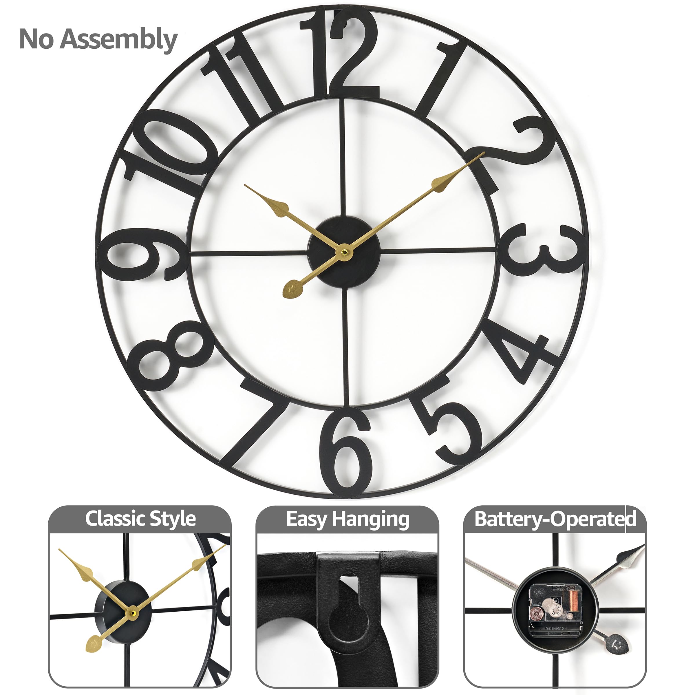 Sorbus wall clock in living room adds timeless style and function