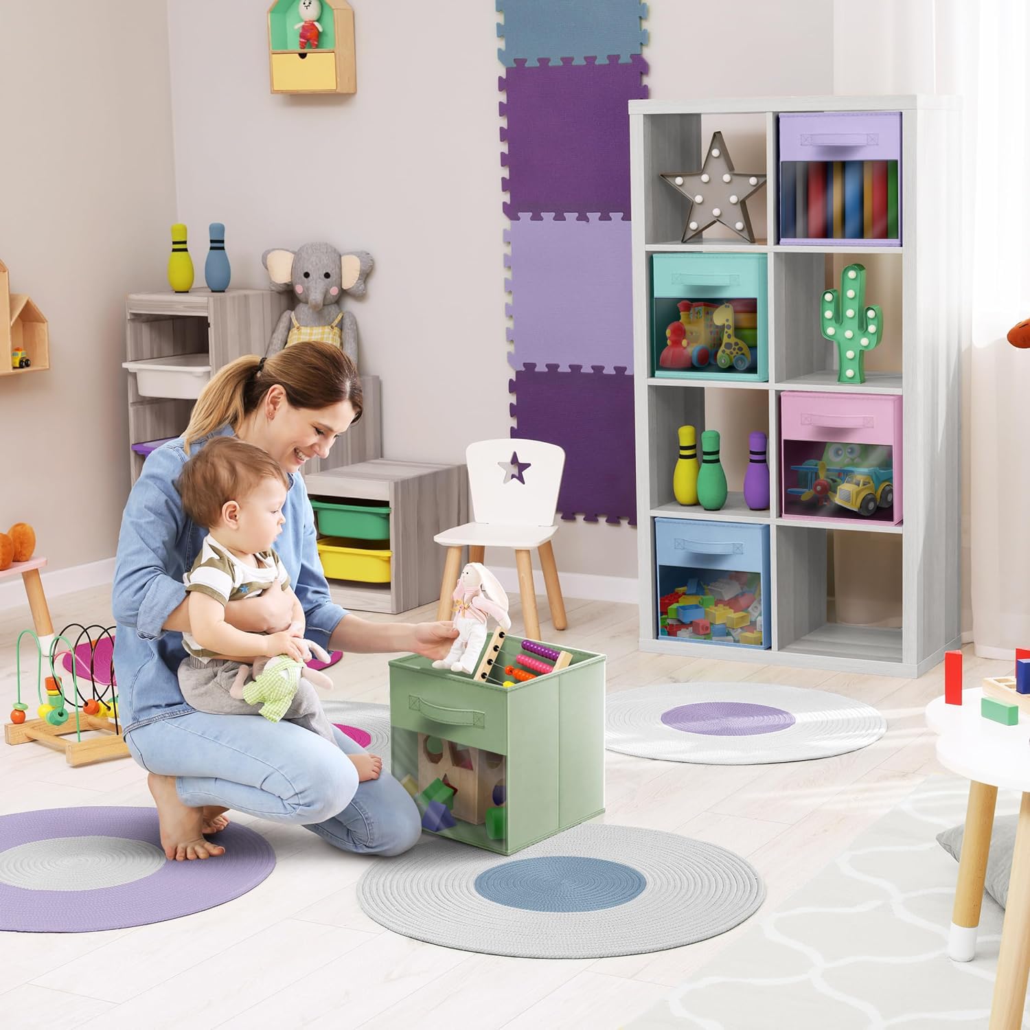 Sorbus storage bins with handles make transporting to another room simple.