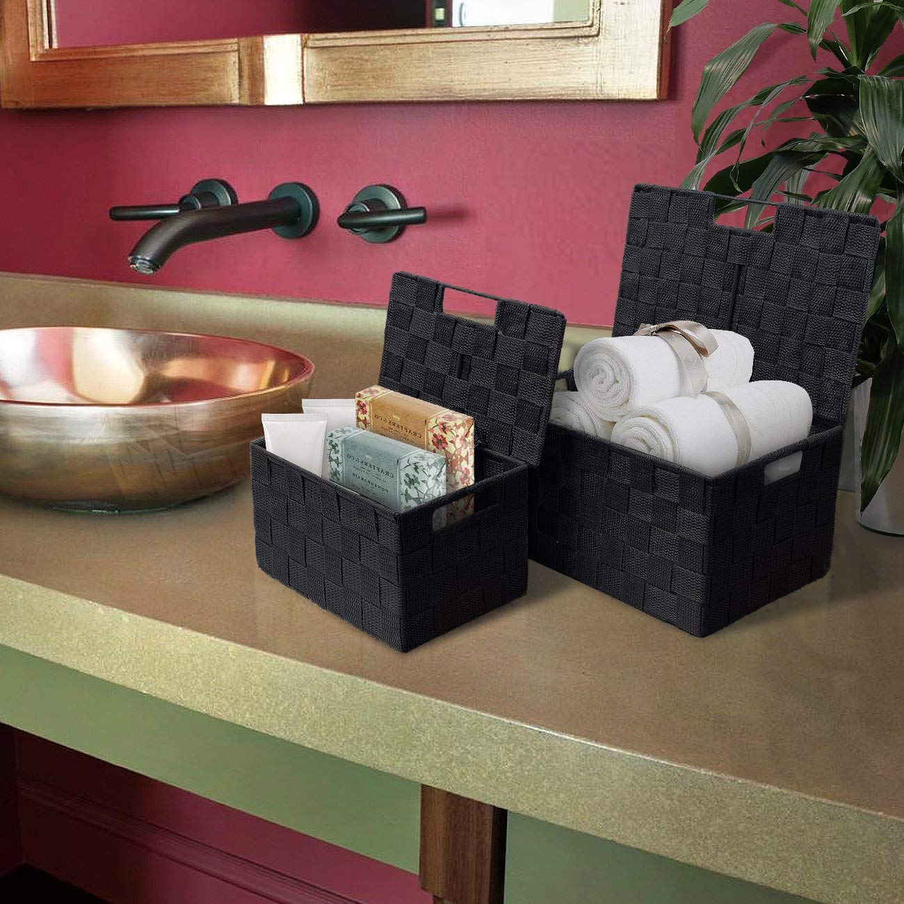 Sorbus closet storage baskets displaying sturdy built in handles.
