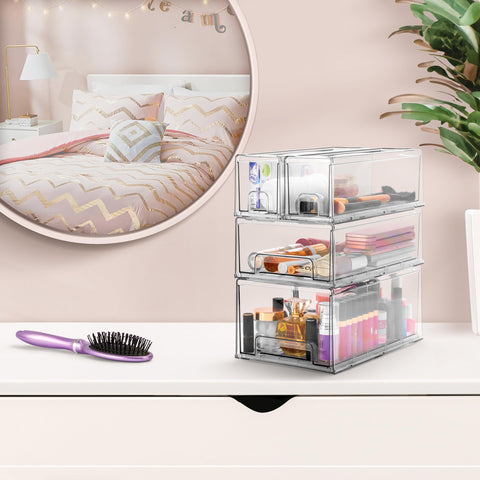 Sorbus stackable setup for closet organization and space saving.