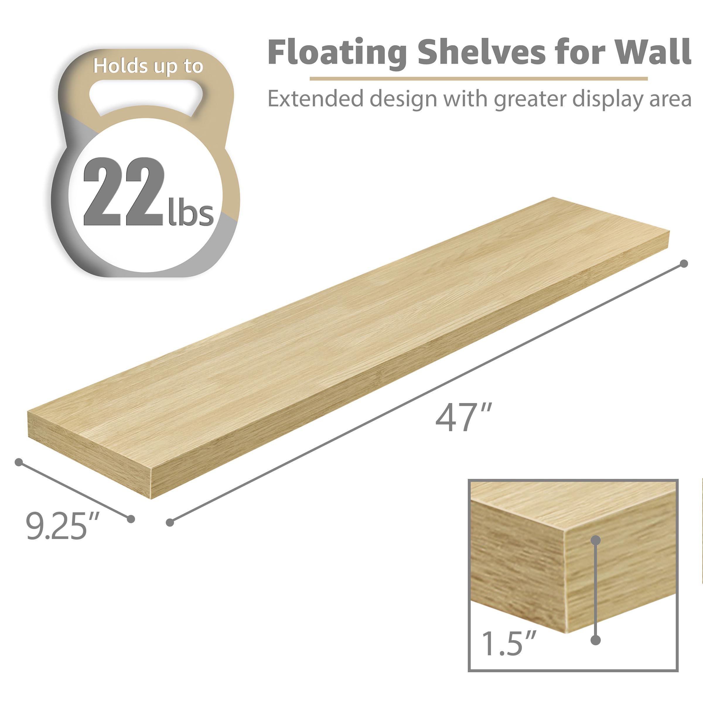 Sorbus 48-inch shelves filled with bathroom and living room decor.