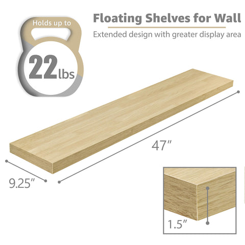 Sorbus 48-inch shelves filled with bathroom and living room decor.
