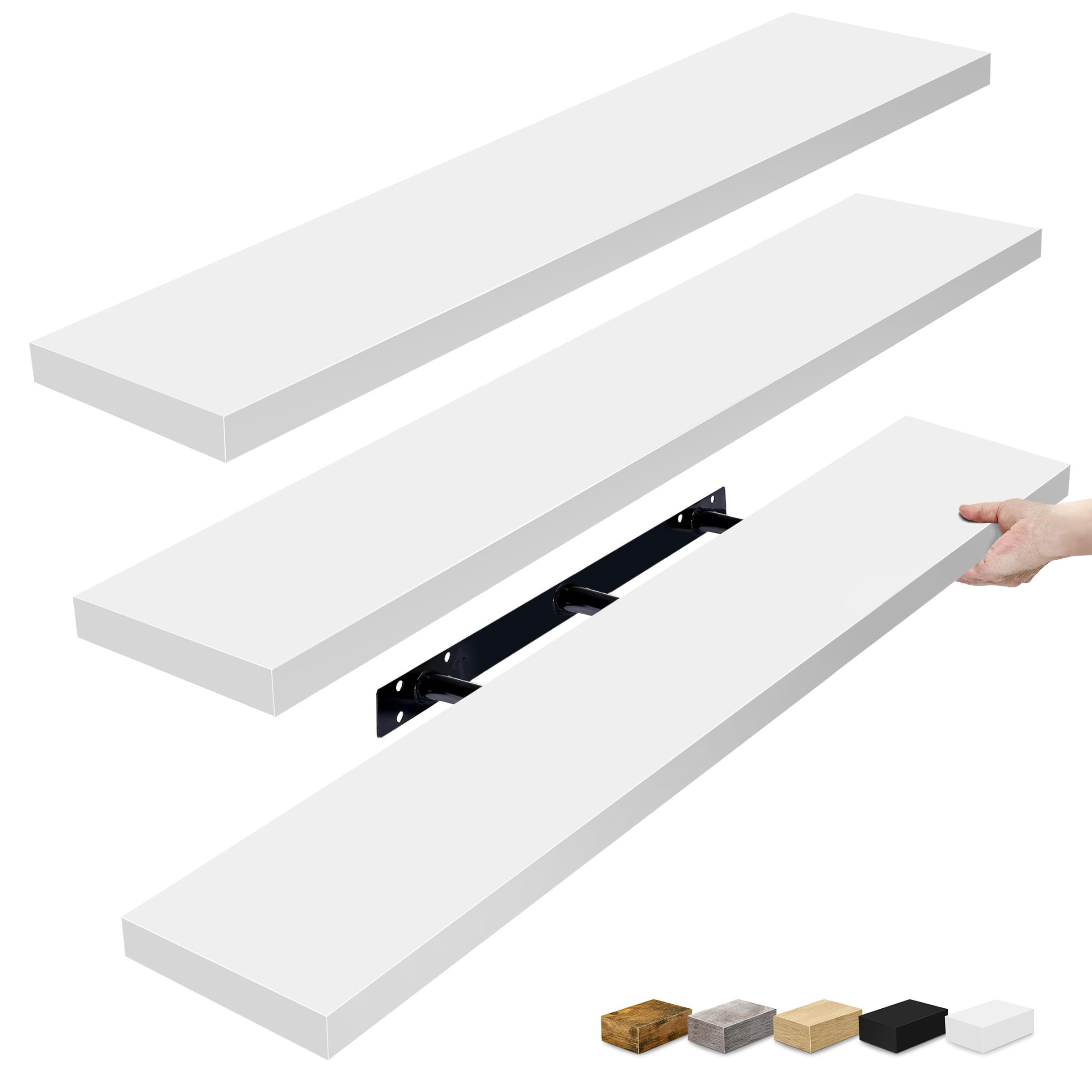 Sorbus 48-inch floating shelf on wall displaying photos and decor for generous display space.